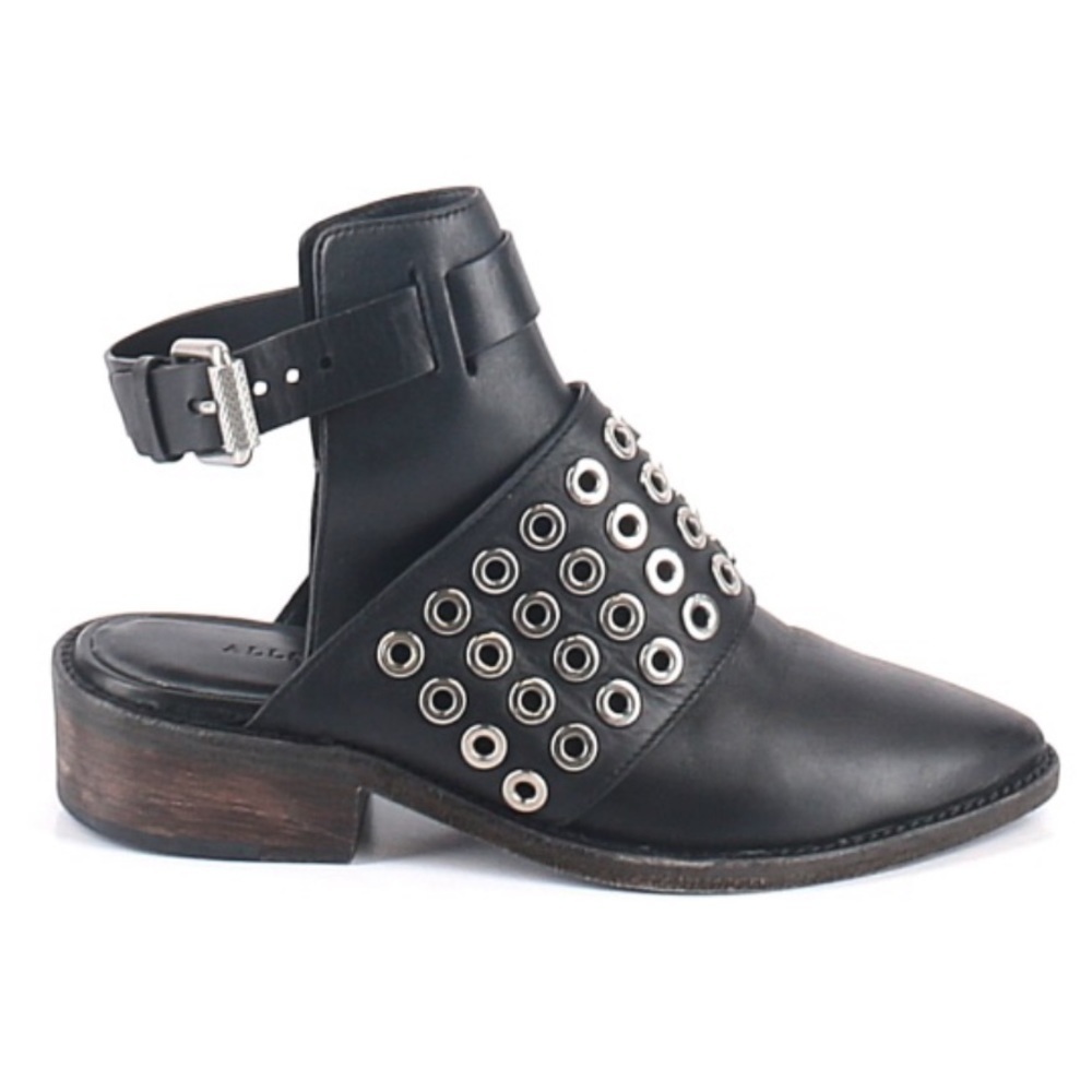 ALL SAINTS Bk Leather Yannis Open Back Ankle Boots Whimsygoth pirate women’s 5